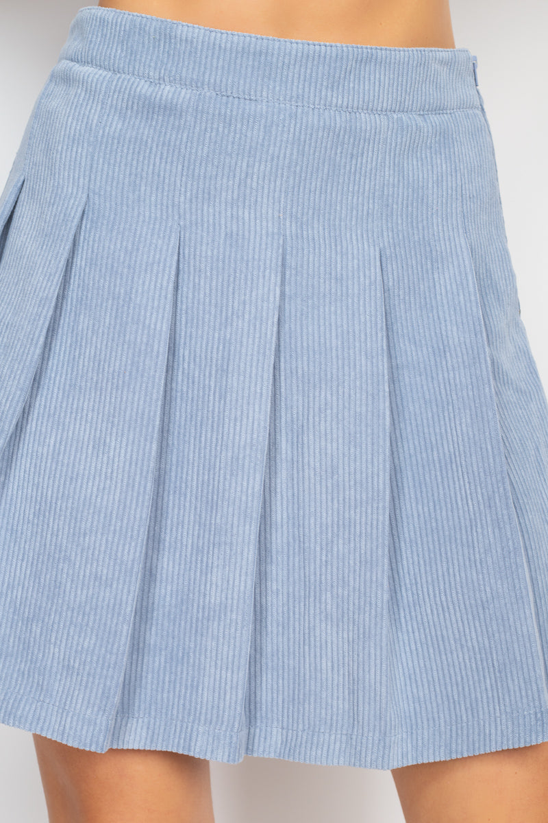 A-line Corduroy Pleated Mini Skirt